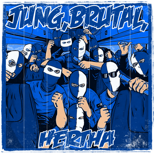 Blau-weißer Fußball-Sticker mit Hertha-Bezug, inspiriert von Fankultur und Stadionatmosphäre