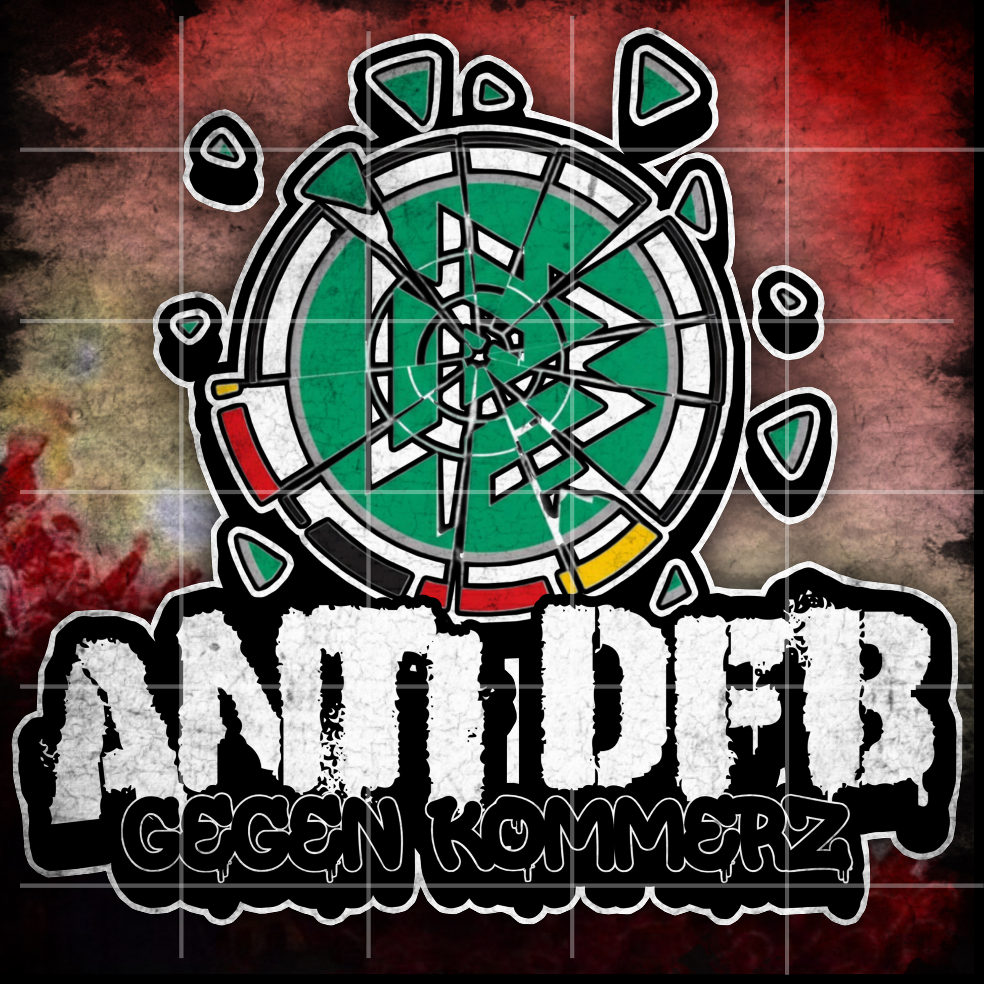 Schwarz-weißer Fußball-Sticker mit Anti-DFB-Motiv und Bezug zur deutschen Fankultur