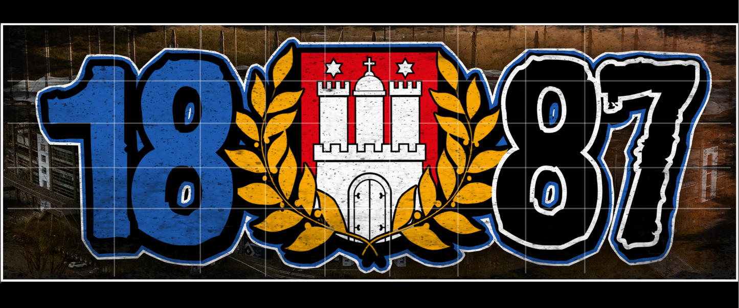 Schwarz-weiß-blauer Fußball-Sticker mit Hamburg-Bezug, inspiriert von Fankultur und Stadionatmosphäre