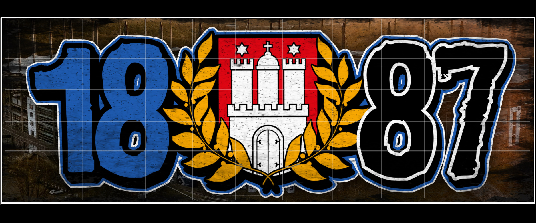 Schwarz-weiß-blauer Fußball-Sticker mit Hamburg-Bezug, inspiriert von Fankultur und Stadionatmosphäre