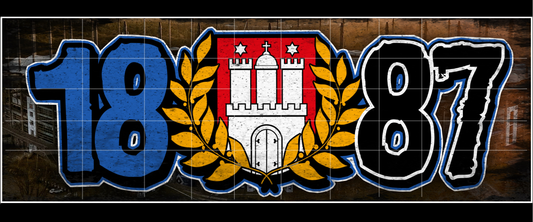 Schwarz-weiß-blauer Fußball-Sticker mit Hamburg-Bezug, inspiriert von Fankultur und Stadionatmosphäre