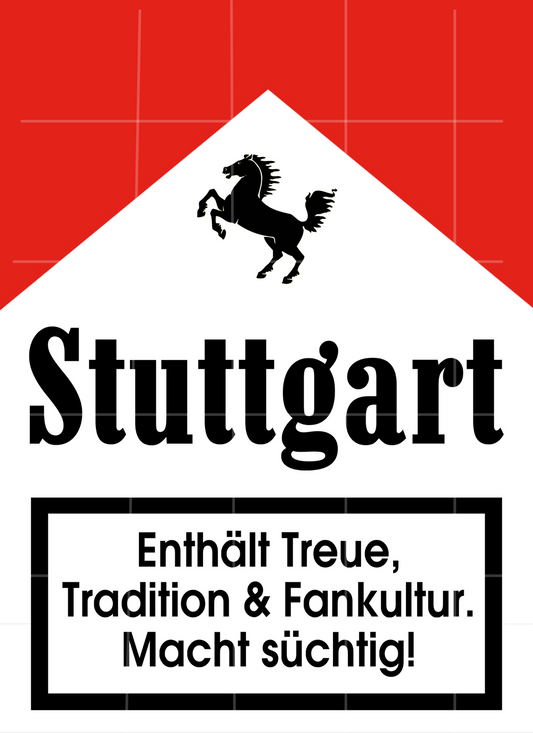 Rot-weißer Fußball-Sticker mit Stuttgart-Bezug, inspiriert von Fankultur und Stadionatmosphäre